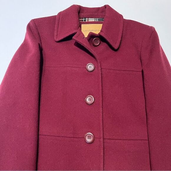 Liz Claiborne Women's Wool Pea Coat Burgundy Small - Picture 3 of 9